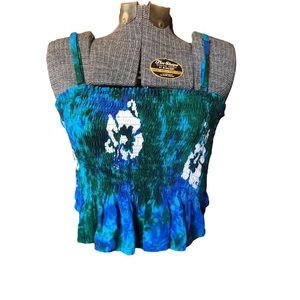 90s Tye Dye Hawaiian Print Ruched Crop Tank Top One Size